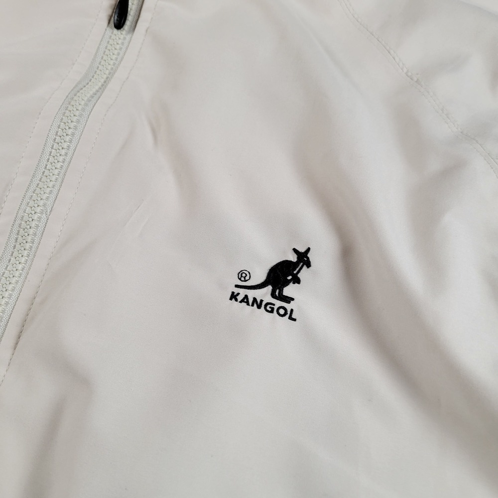 Kangol Bomber Jacket Mens Large Cream Embroidered Logo Full Zip Mock Neck